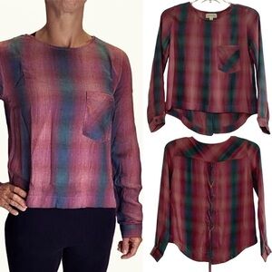 Cloth & Stone Shirt Long Sleeve Striped Lace Up Back Top Size XS